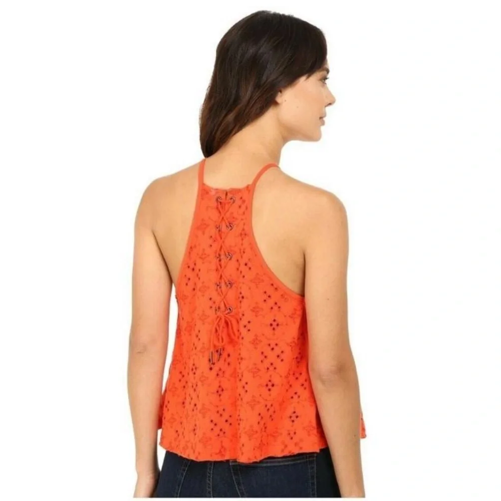 Free People Dream Date Eyelet Tank in Orange